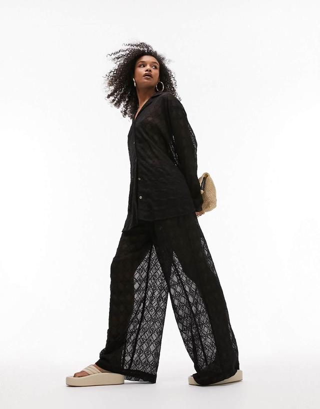 Topshop embroidered chiffon beach pants in black - part of a set Product Image