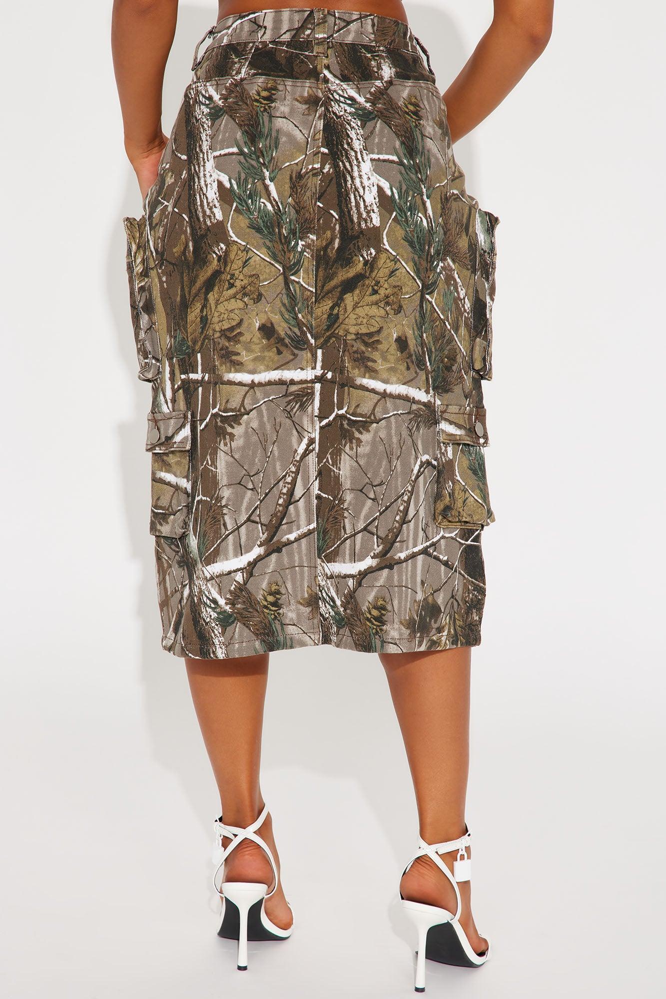 Somewhere Out There Tree Camo Midi Skirt - Olive/combo Product Image