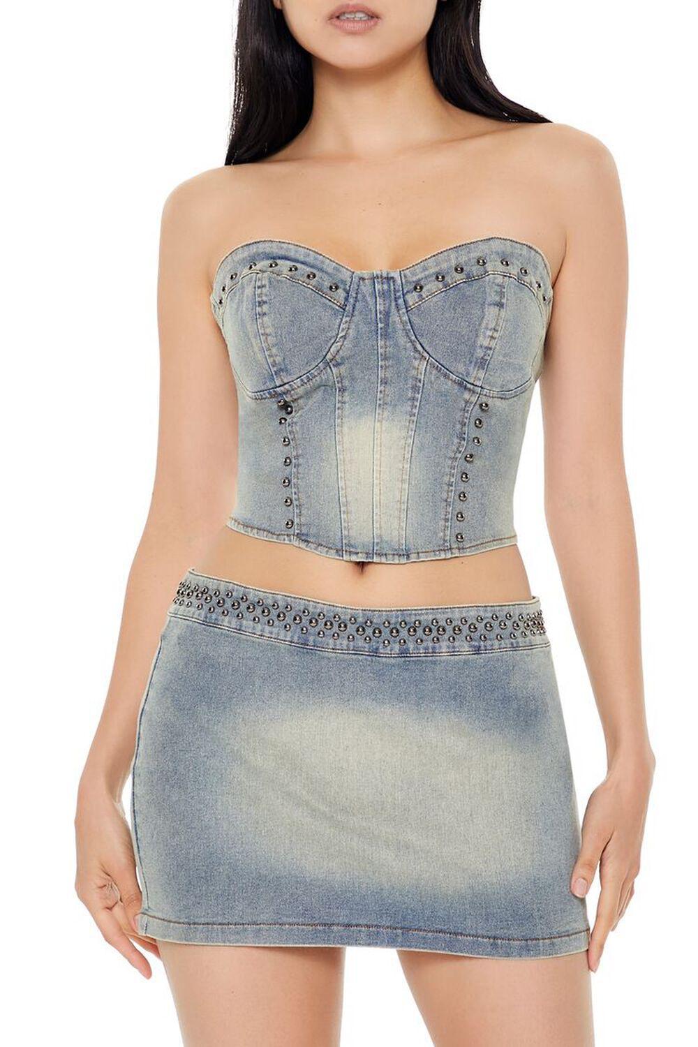 Studded Denim Tube Top & Skirt Set | Forever 21 Product Image