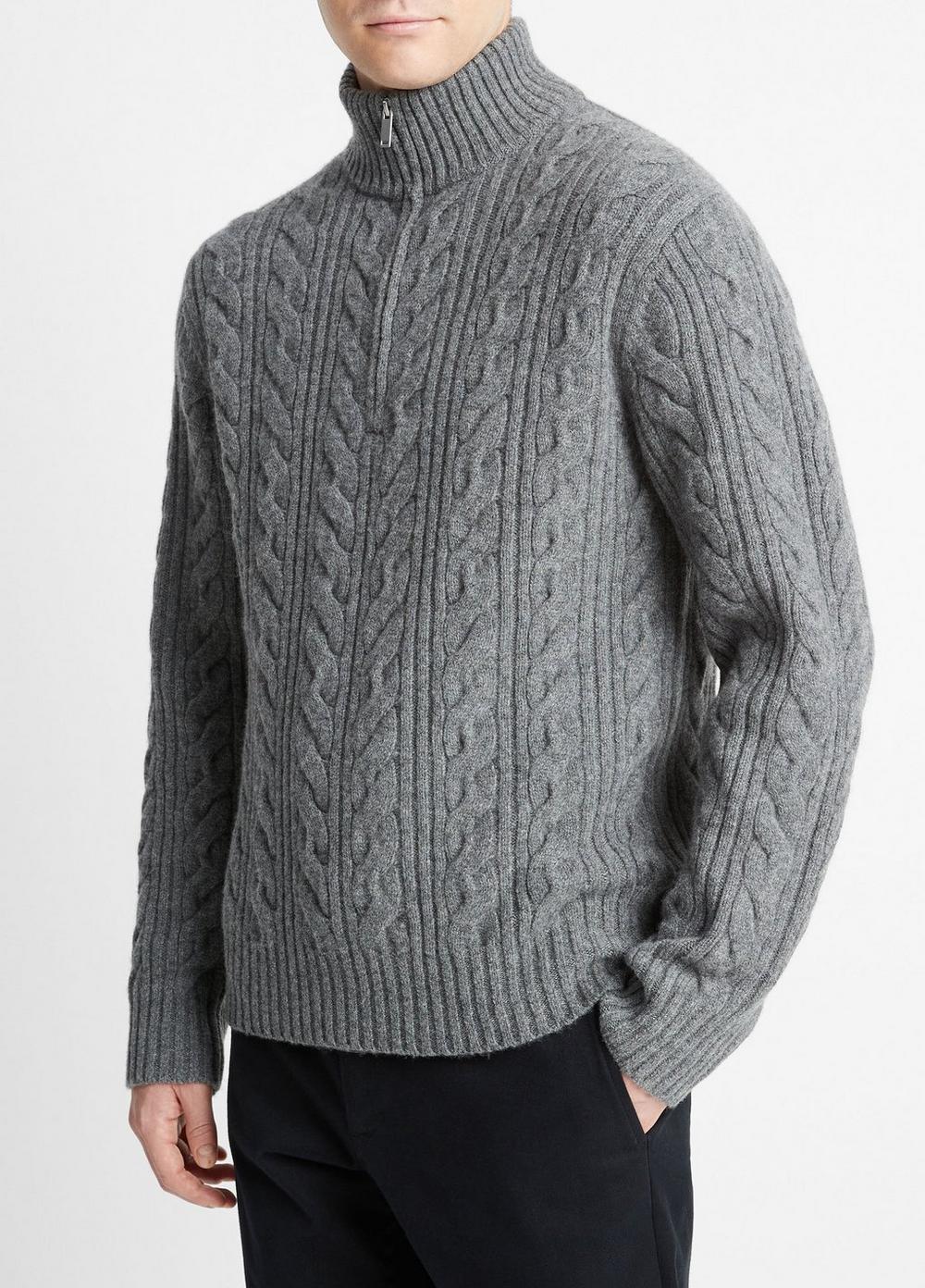 Cable-Knit Wool Quarter-Zip Sweater Product Image