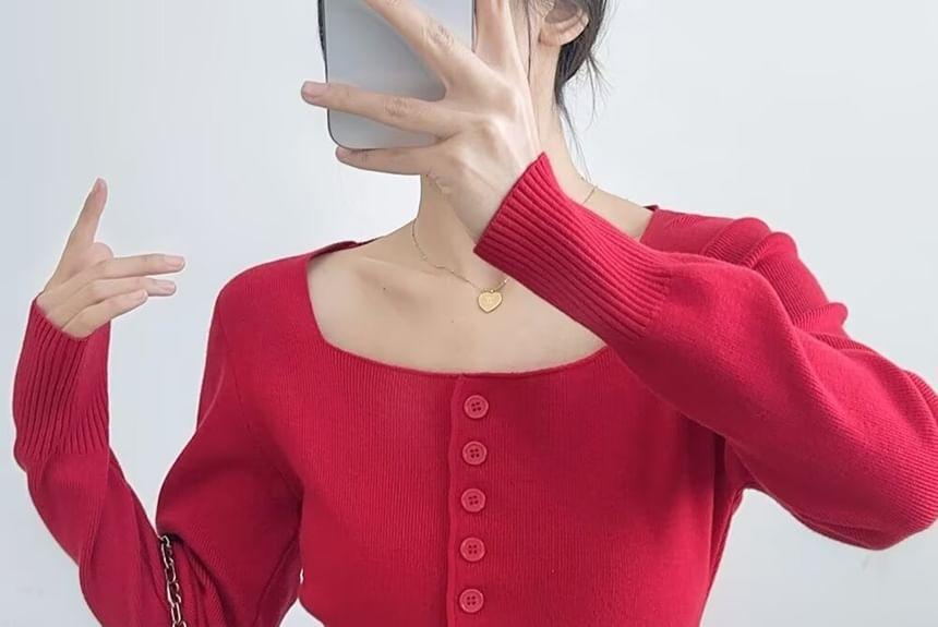 Square Neck Plain Cardigan Product Image