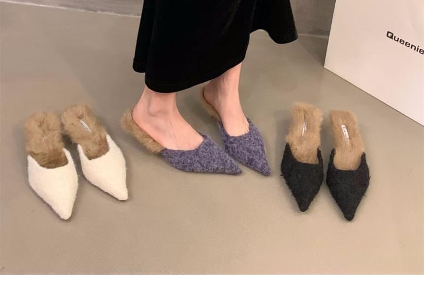 Chunky Heel Pointed Toe Fleece-Lined Mules Product Image