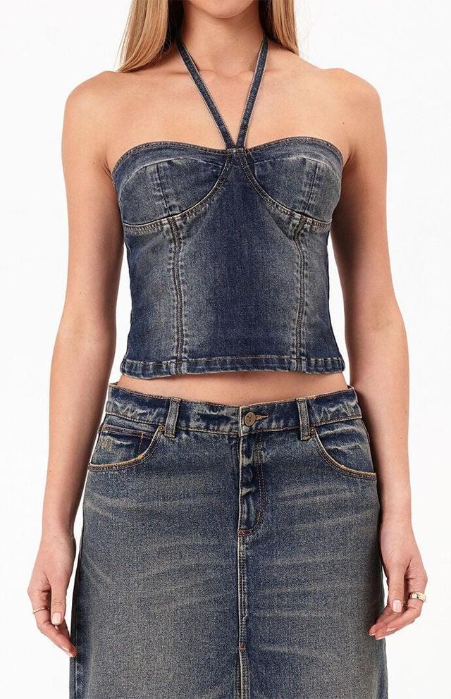 ABRAND Womens Zendaya Denim Halter Top Product Image