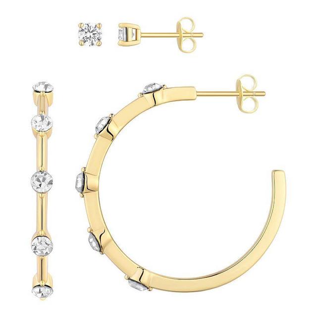 Chrystina Crystal Stud & Post Hoop Earring Duo, Womens, White Product Image