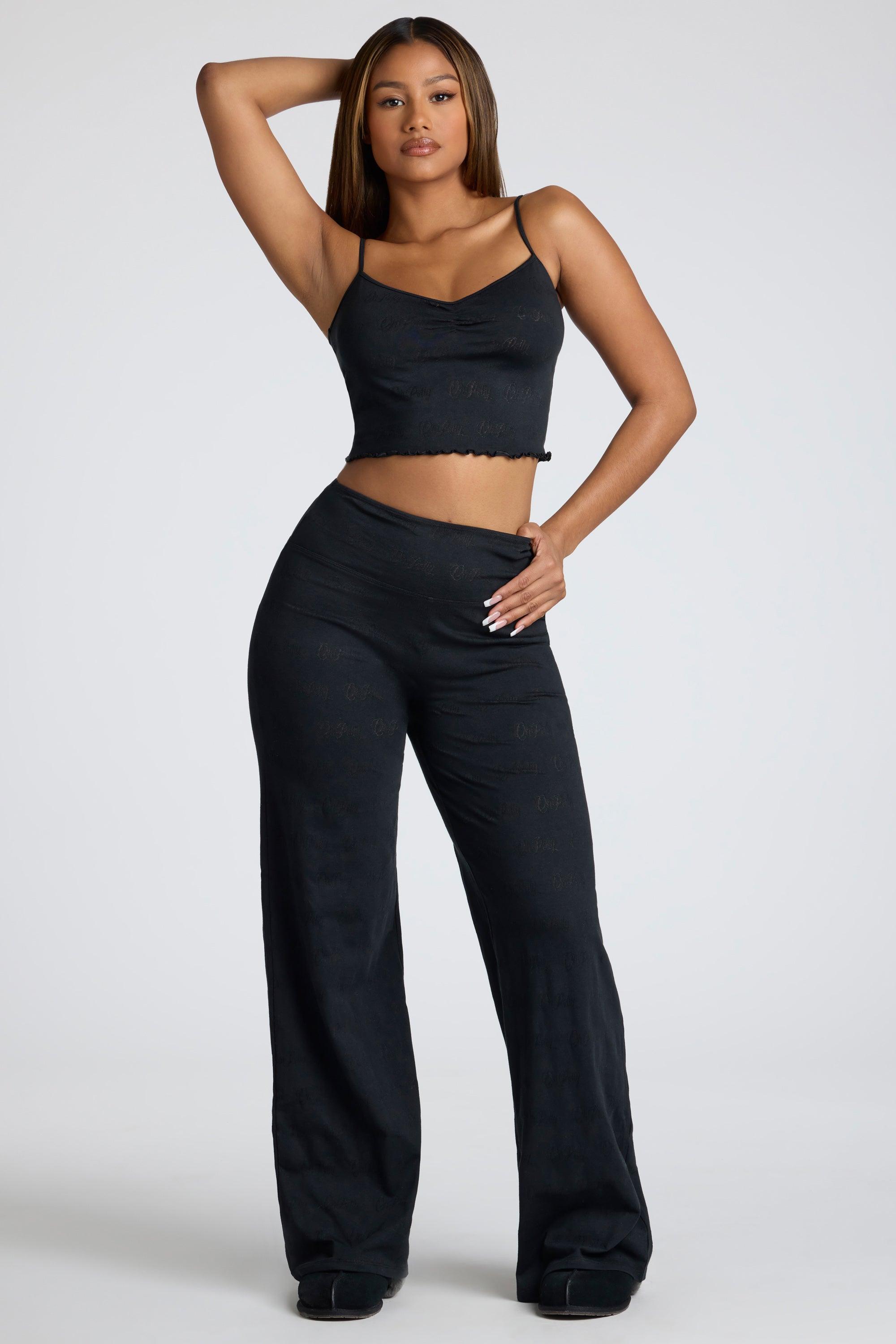 Tall Mid Rise Straight Leg Pointelle Trousers in Black Product Image