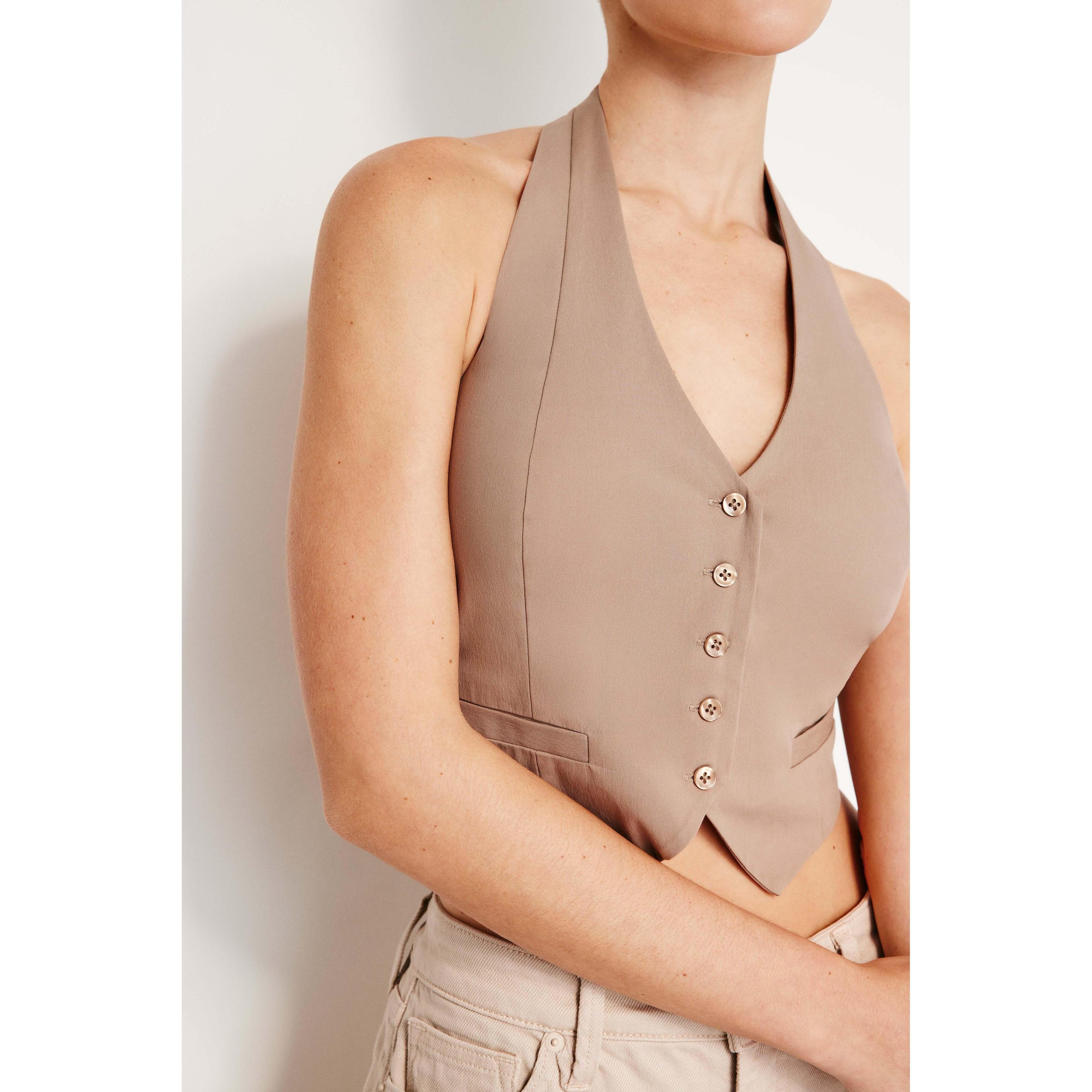 Womens Poplin Halter Vest | Putty, Size Medium | Good American by Khlo Kardashian Product Image