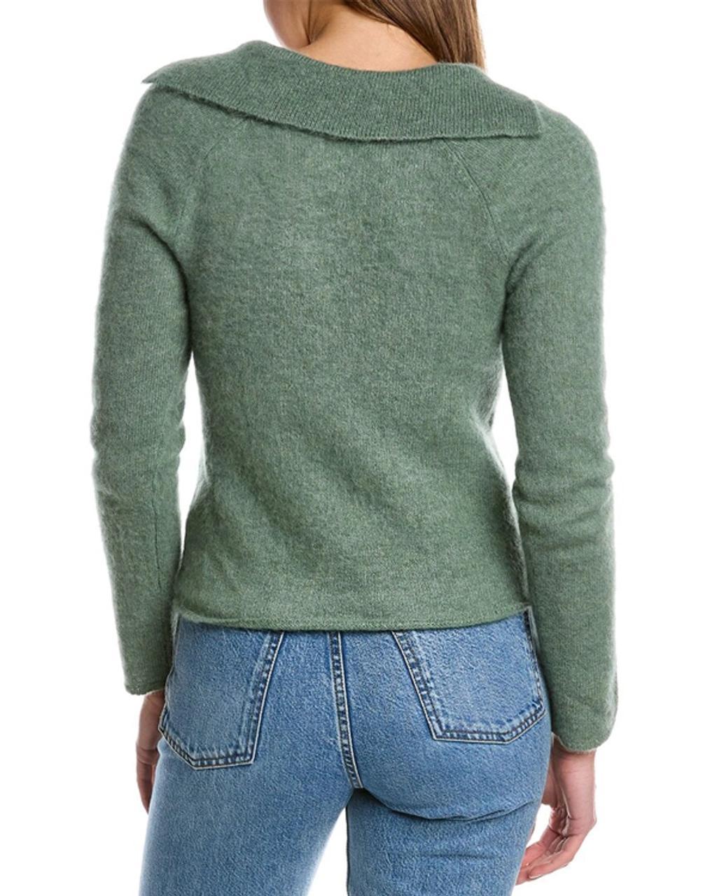 VINCE Brushed V-neck Polo Alpaca & Wool-blend Sweater In Green Product Image