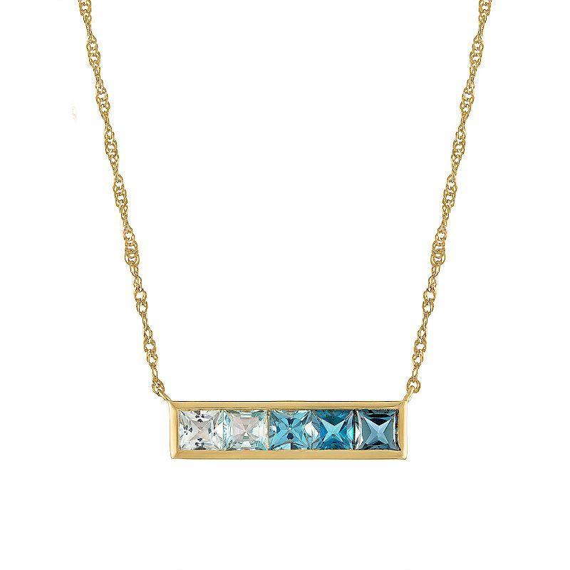 Tiara Sterling Silver Blue Topaz Bar Pendant Necklace, Womens, Yellow Product Image