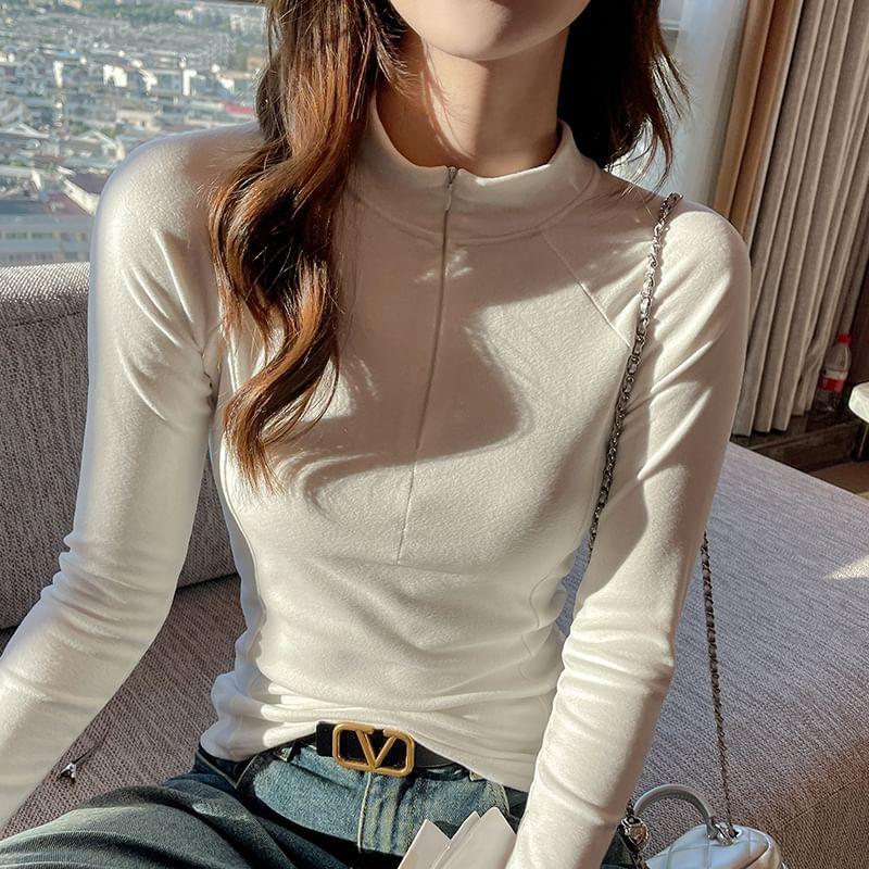 Long-Sleeve Half Zip Plain Top Product Image