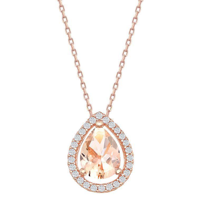 Sterling Silver Pear-Shaped Morganite Cubic Zirconia Pendant Necklace, Womens Product Image