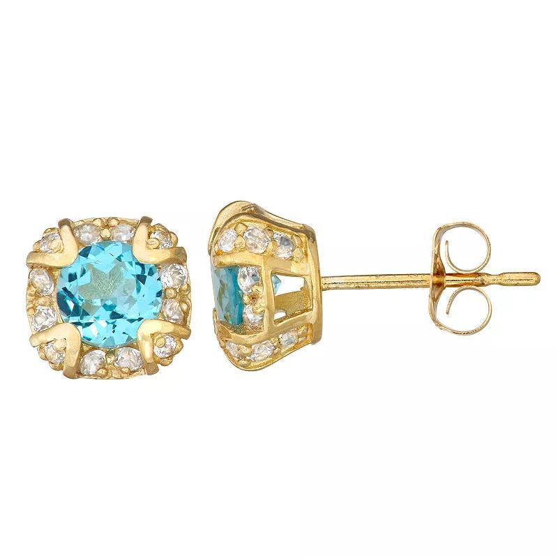 Designs by Gioelli 10k Gold Gemstone Round Halo Stud Earrings, Womens, Swiss Blue Topaz Product Image