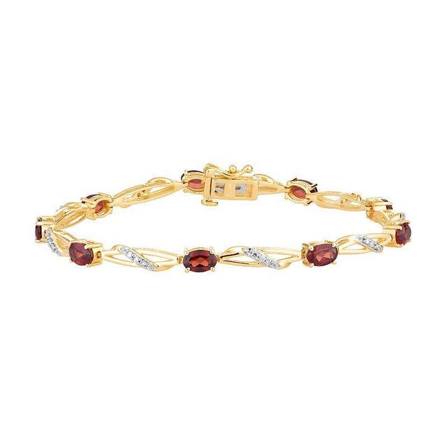 10k Gold Garnet & 1/5 Carat T.W. Diamond Bracelet, Womens Product Image