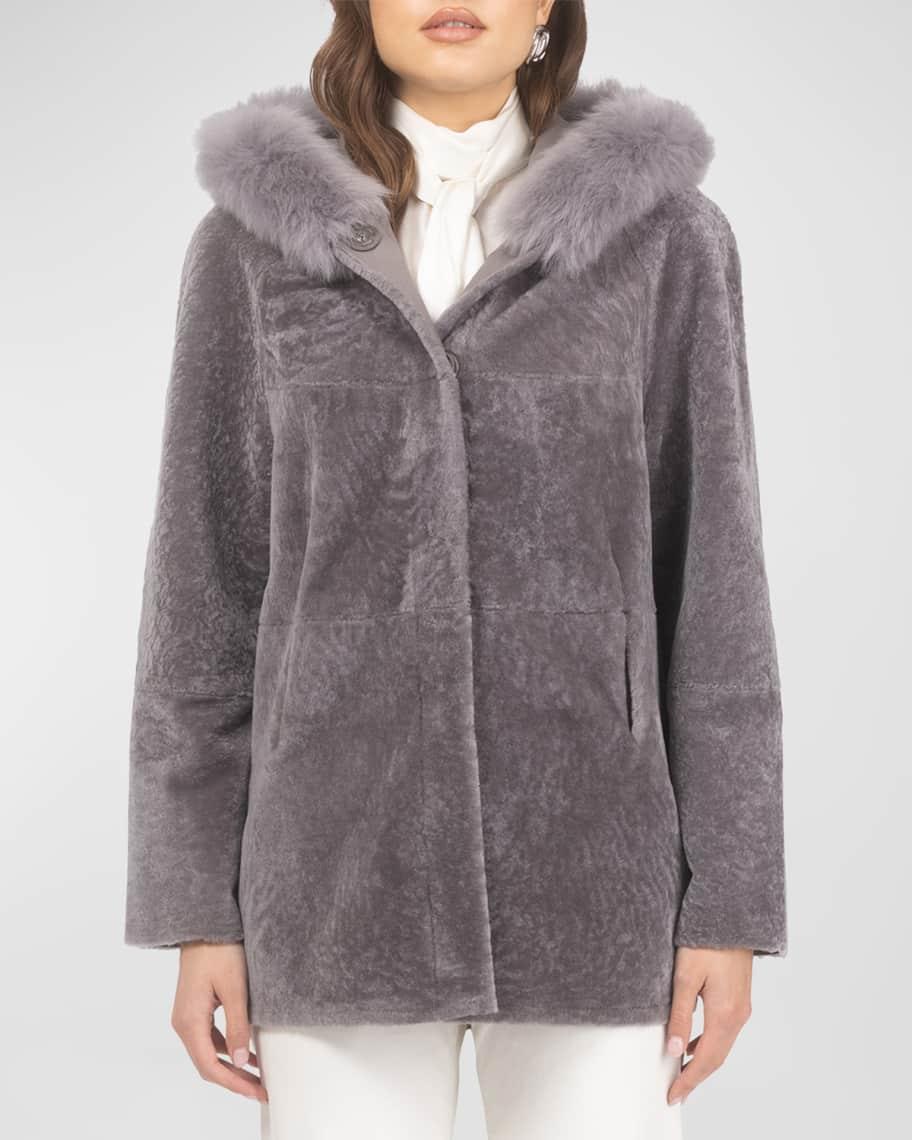 Reversible Textured Lamb Shearling Parka With Merinillo Lamb Shearling Trim Product Image