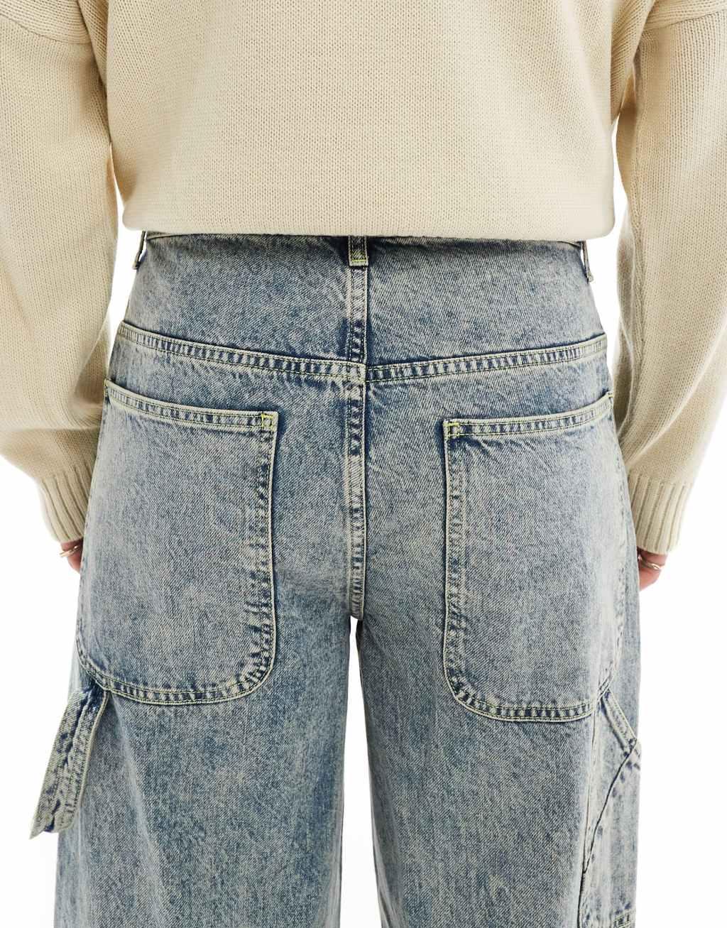 ASOS DESIGN super baggy jeans with carpenter details in snow wash and tint Product Image