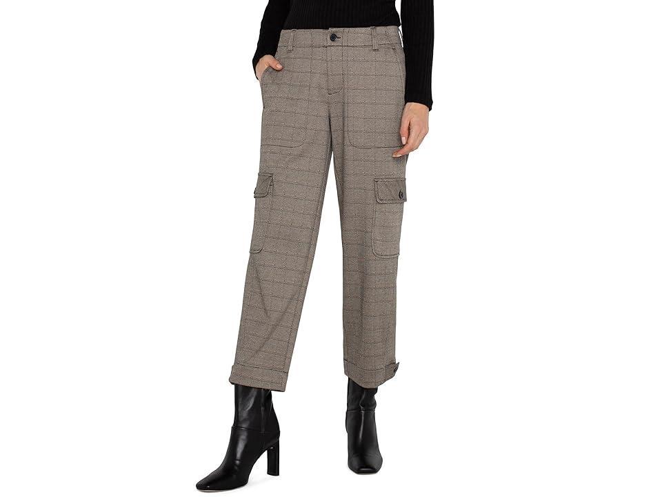 Liverpool Los Angeles Utility Mid-Rise Crop With Tab Hem Cargo Pockets Plaid Jacquard Knit (Peppercorn Plaid) Women's Dress Pants product image