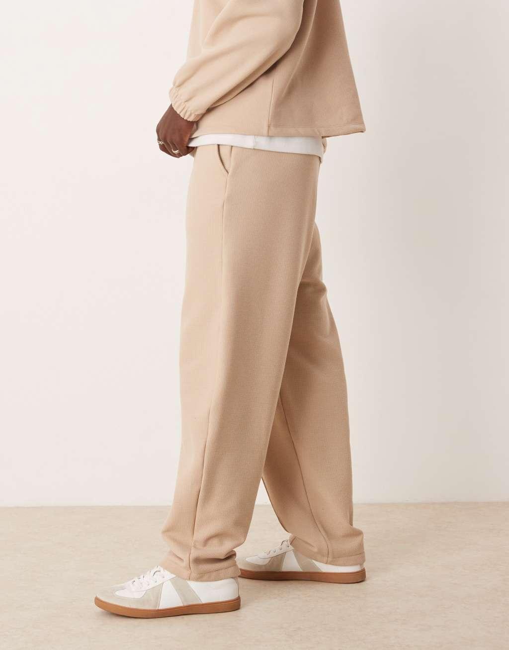 ASOS DESIGN super baggy sweatpants in waffle in beige - part of a set Product Image