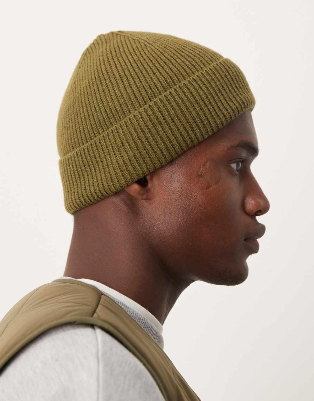 ASOS DESIGN fisherman beanie in khaki Product Image