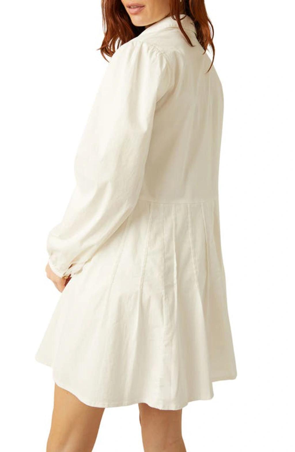 Marvelous Mia Long Sleeve Stretch Cotton Mini Shirtdress In White Product Image