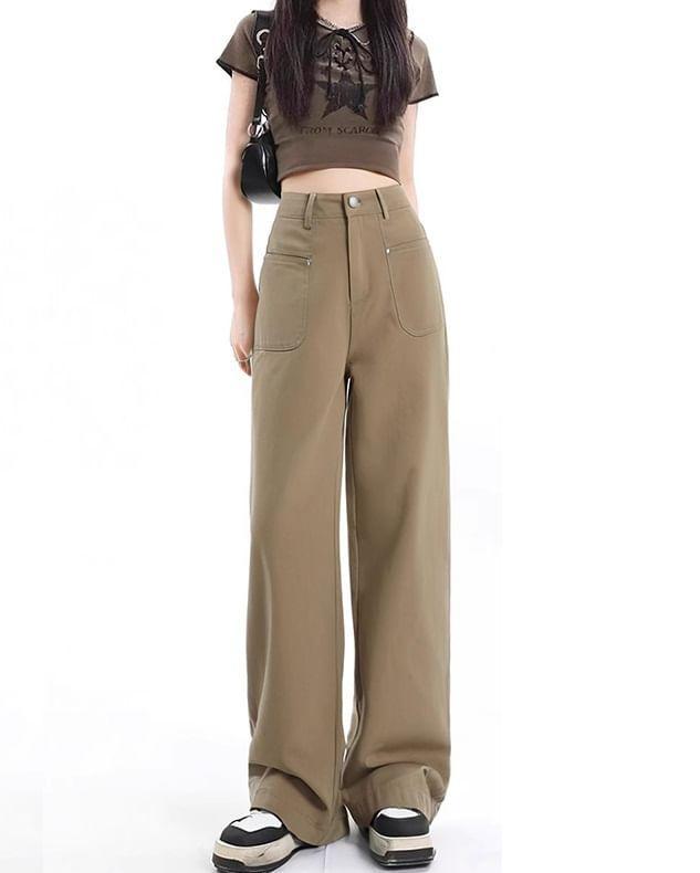 High Waist Plain Cropped Wide Leg Pants Product Image