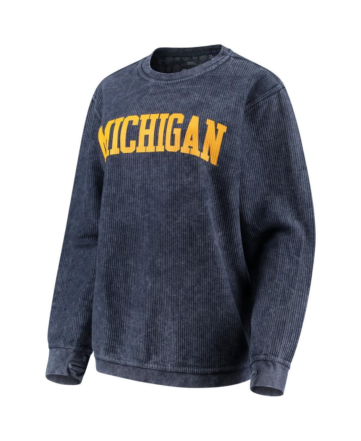 Womens Pressbox Michigan Wolverines Comfy Cord Vintage Wash Basic Arch Pullover Sweatshirt Blue Product Image