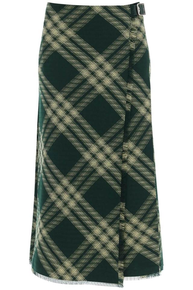 BURBERRY Check Printed Frayed In Green Product Image