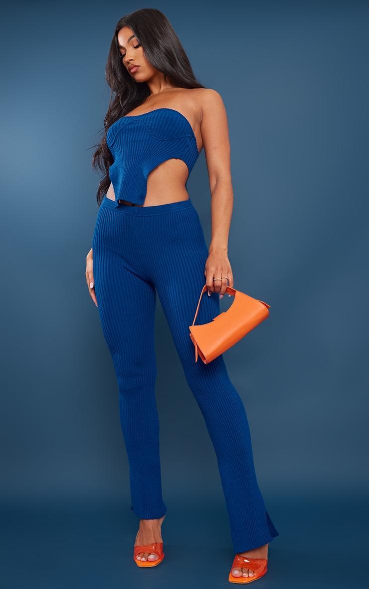  Bright Blue Ribbed Knit Bust Detail Bandeau Top Product Image