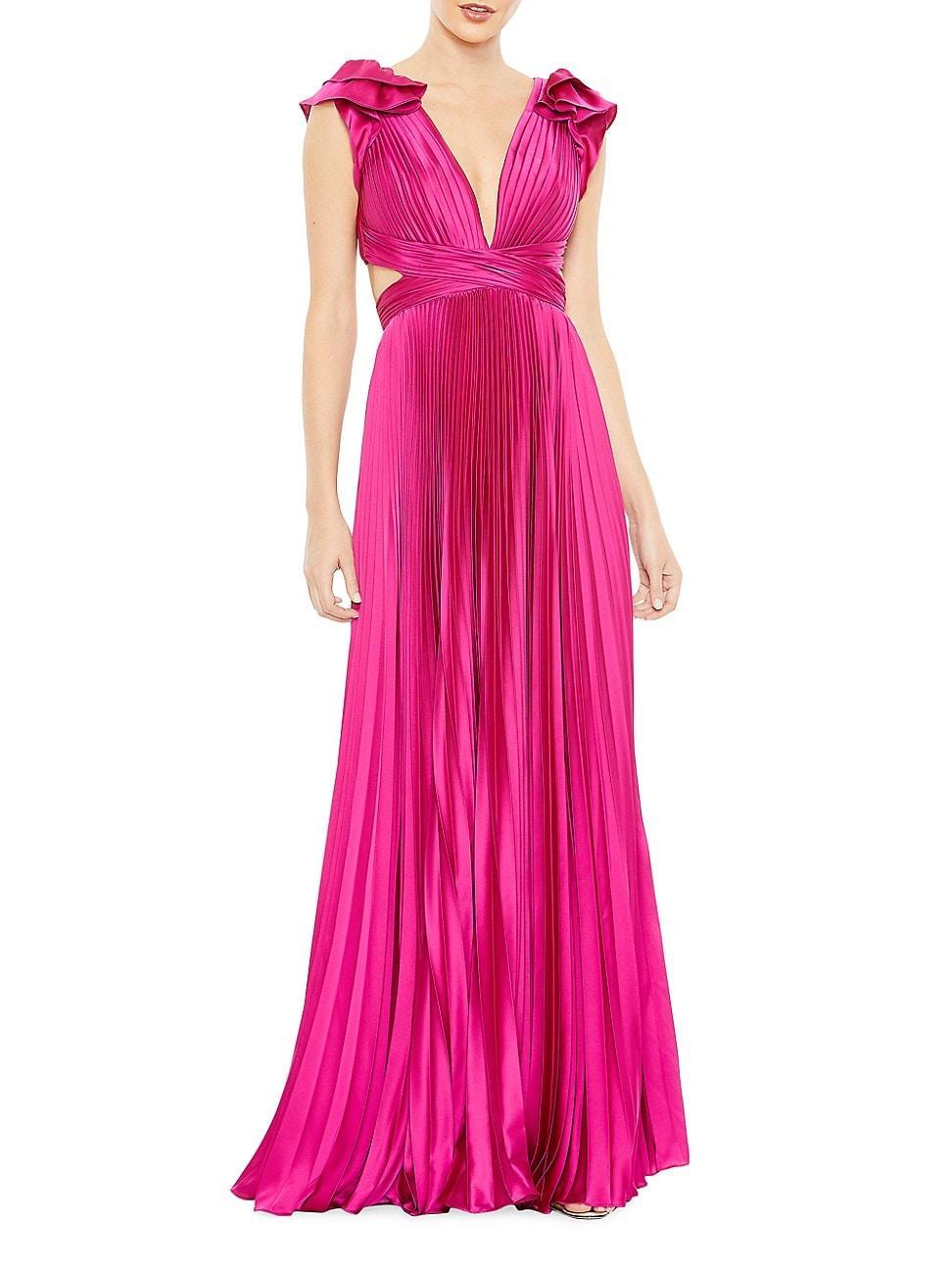 Ieena for Mac Duggal Plunge Neck Pleated A-Line Gown Product Image