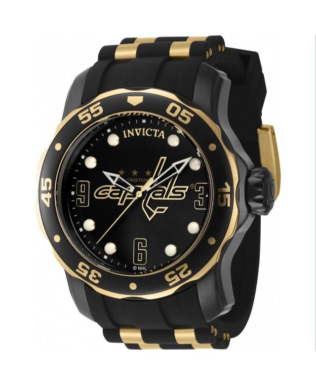 Invicta Mens 42311 Nhl Washington Capitals Quartz 3 Hand Gold, Black, White Dial Watch - Black Product Image