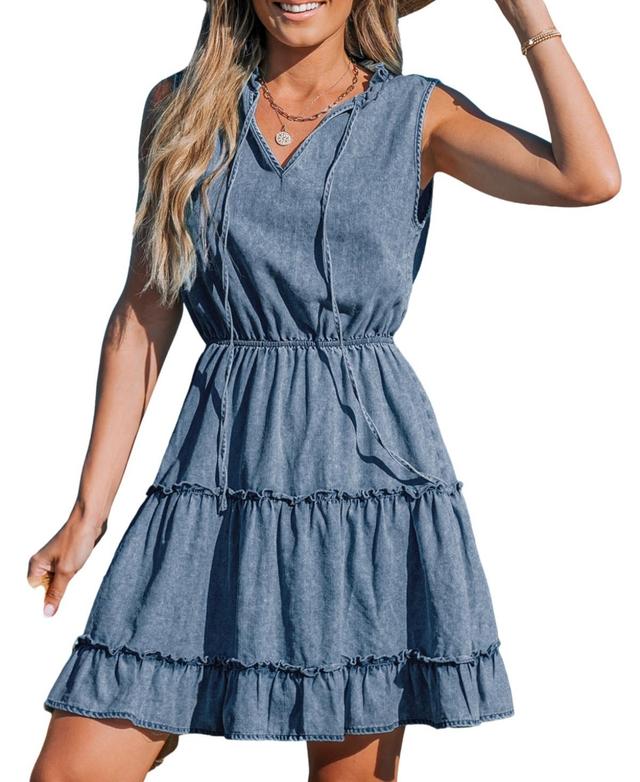 Women's Denim and Ruffles Mini Beach Dress Product Image