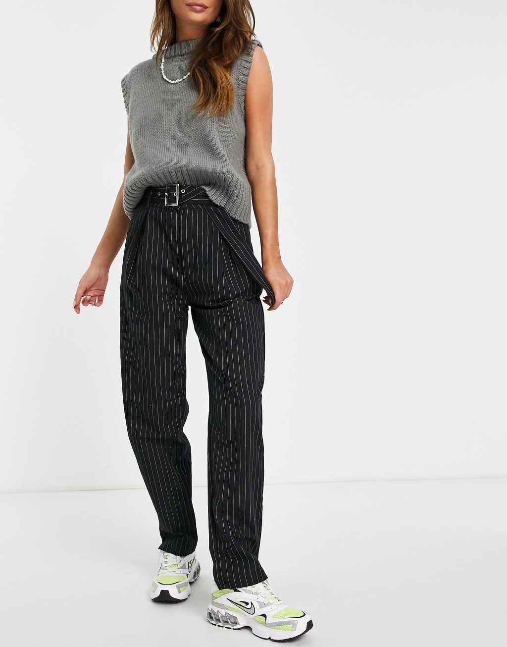 Heartbreak mix and match tailored pants in black pinstripe - part of a set Product Image