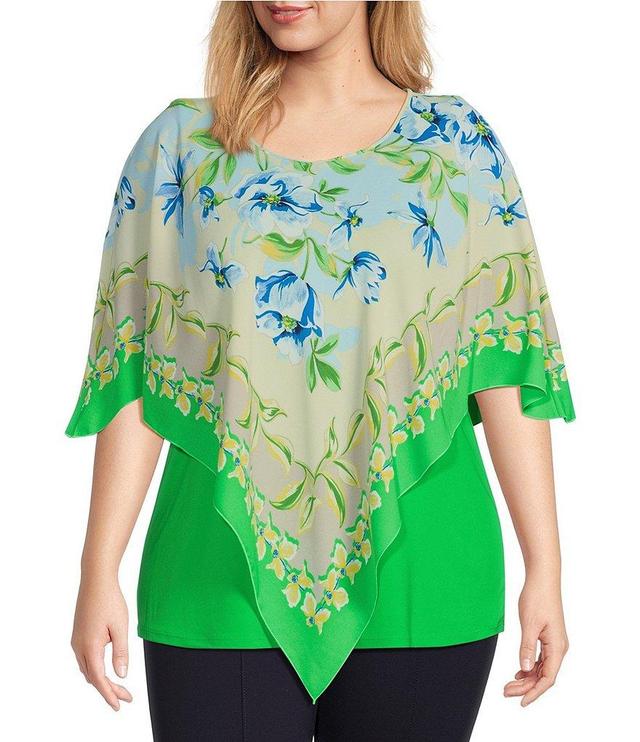 Slim Factor by Investments Plus Size Belle Floral Scarf Mia Poncho Top Product Image