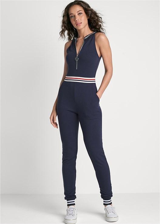 Striped Zipper Jumpsuit Product Image