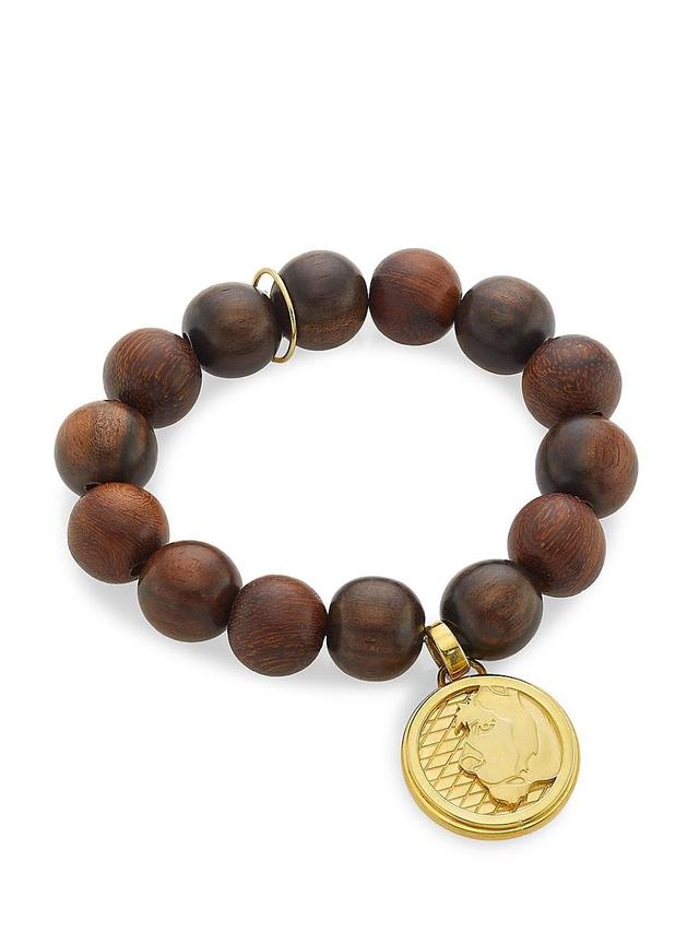 Womens Lioness 14K-Gold-Plated & Synthetic Wood Beaded Coin Charm Bracelet Product Image