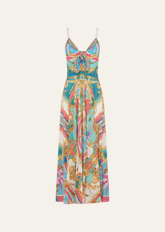 Womens Abstract-Print Silk Sleeveless Maxi Dress Product Image