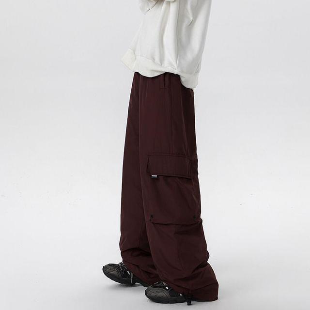 Mid Rise Plain Straight Leg Puffer Cargo Pants Product Image