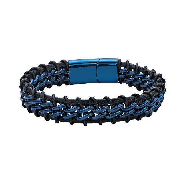 Mens LYNX Blue Ion Plated Stainless Steel & Braided Leather Bracelet Product Image