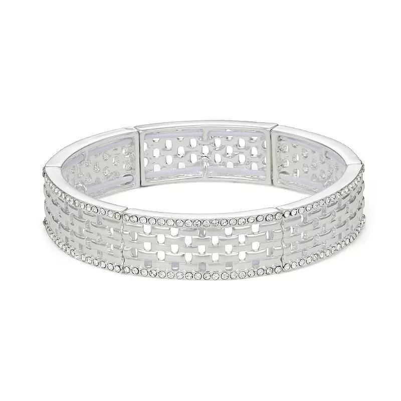 Nine West Silver Tone Crystal Lattice Stretch Bracelet, Womens, Clear Product Image