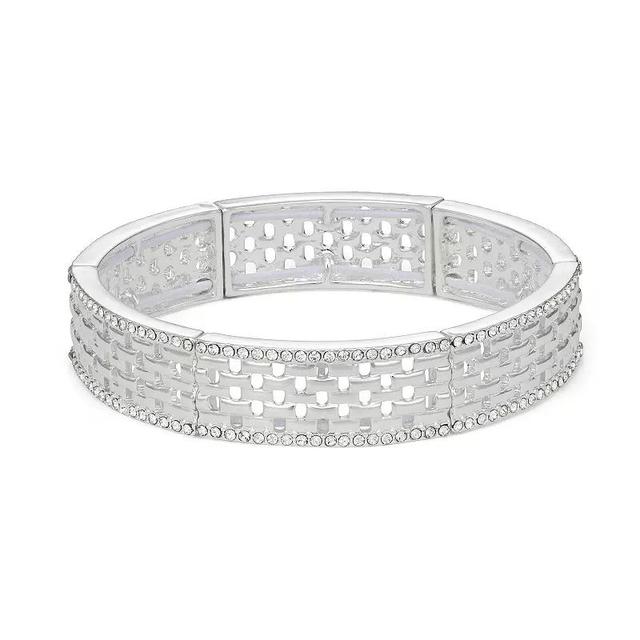 Nine West Silver Tone Crystal Lattice Stretch Bracelet, Womens, Clear Product Image