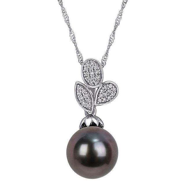 Stella Grace 10k White Gold 1/10 Carat T.W. Diamond & Black Tahitian Cultured Pearl Fashion Pendant, Womens White Gold Tone Product Image