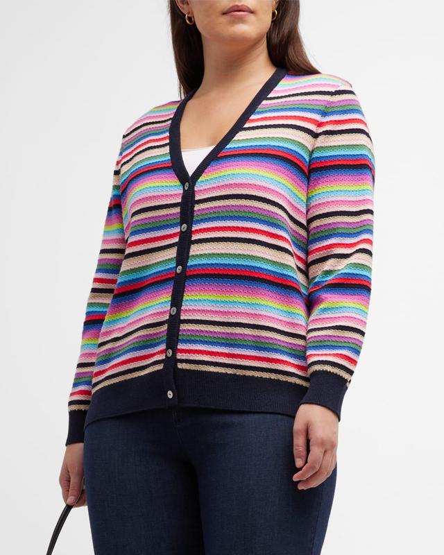 Womens Plus Size Cash Weekend Striped Cotton-Blend Cardigan Product Image