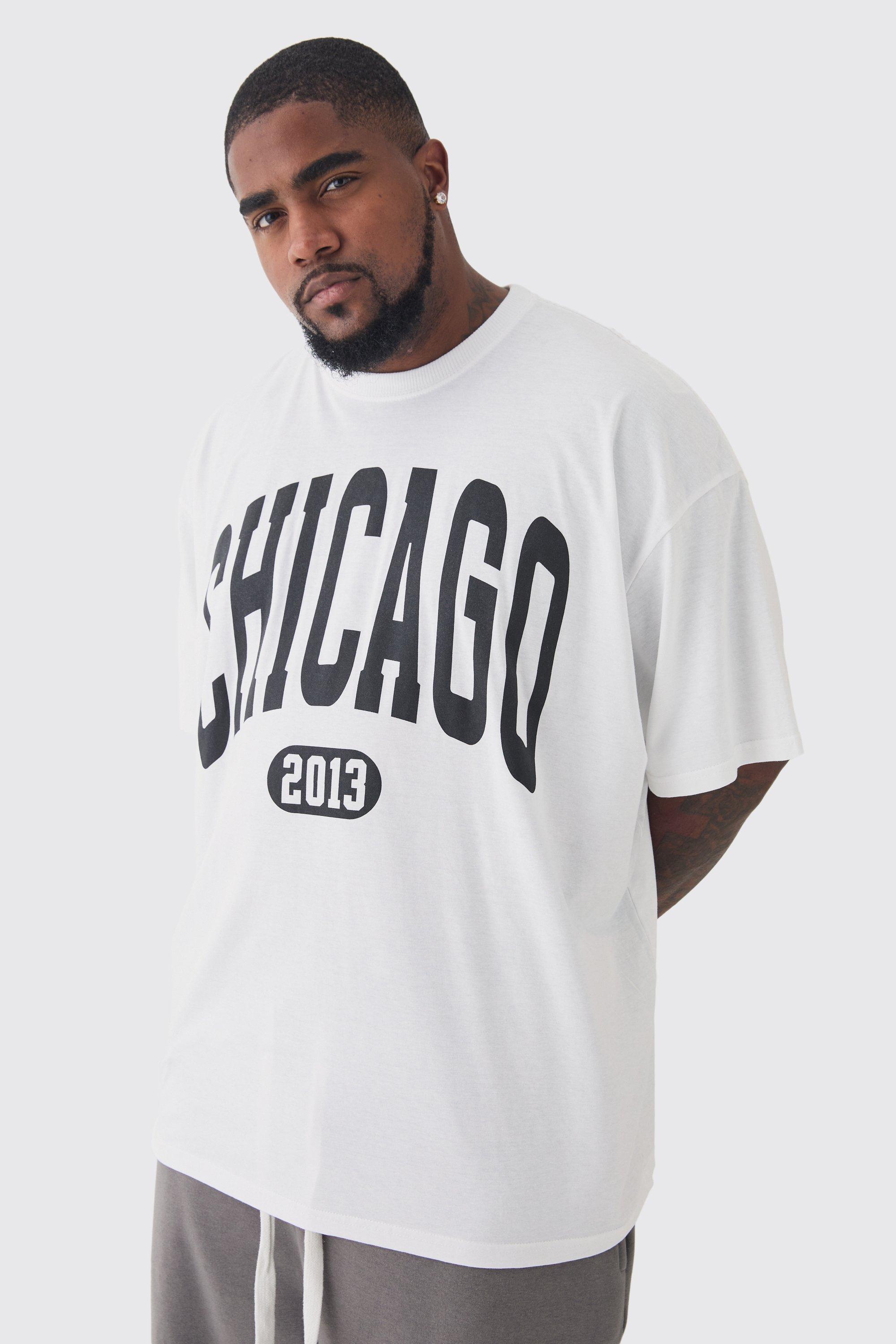 Mens White Plus Oversized Chicago Varsity Graphic T-Shirt, White Product Image