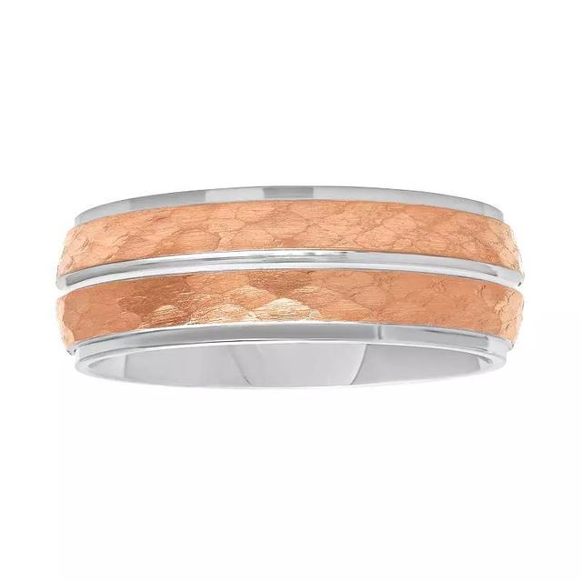 Mens Stainless Steel Hammered Band Pink Tone Product Image