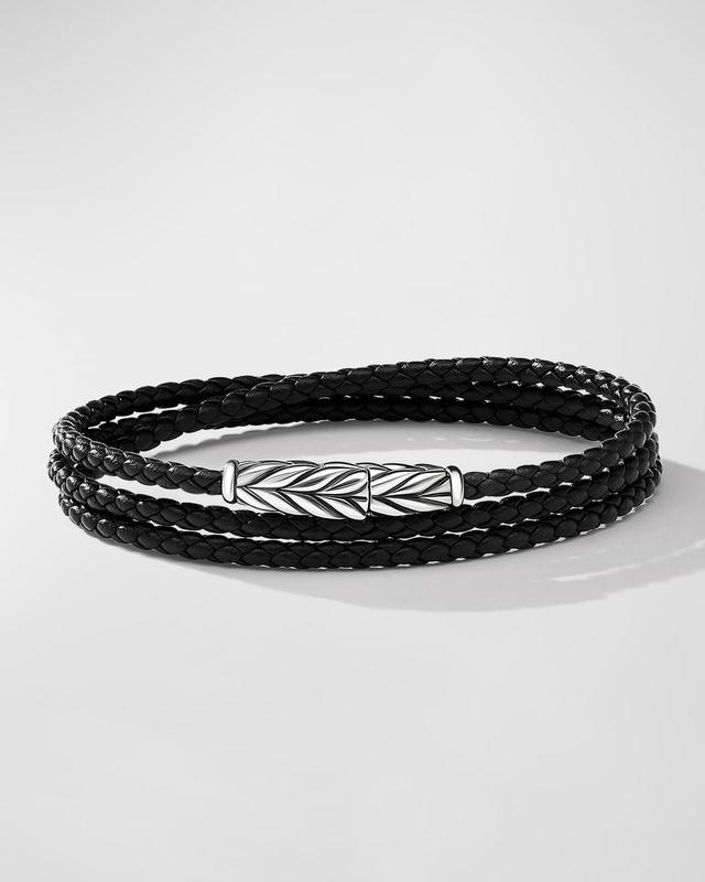 Mens Chevron Triple Wrap Black Leather Bracelet Product Image