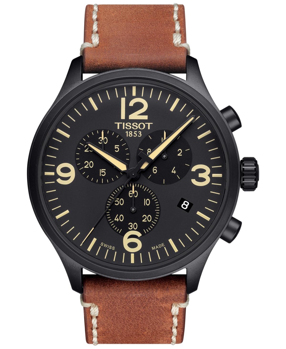 Tissot Mens Swiss Chrono Xl Brown Leather Strap Watch 45mm - Brown Product Image