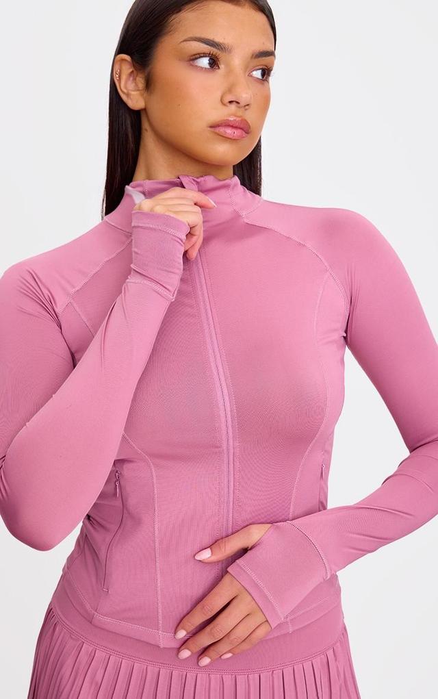 Ballet Pink Stretch Active Zip Up Pocket Detail Sports Jacket Product Image