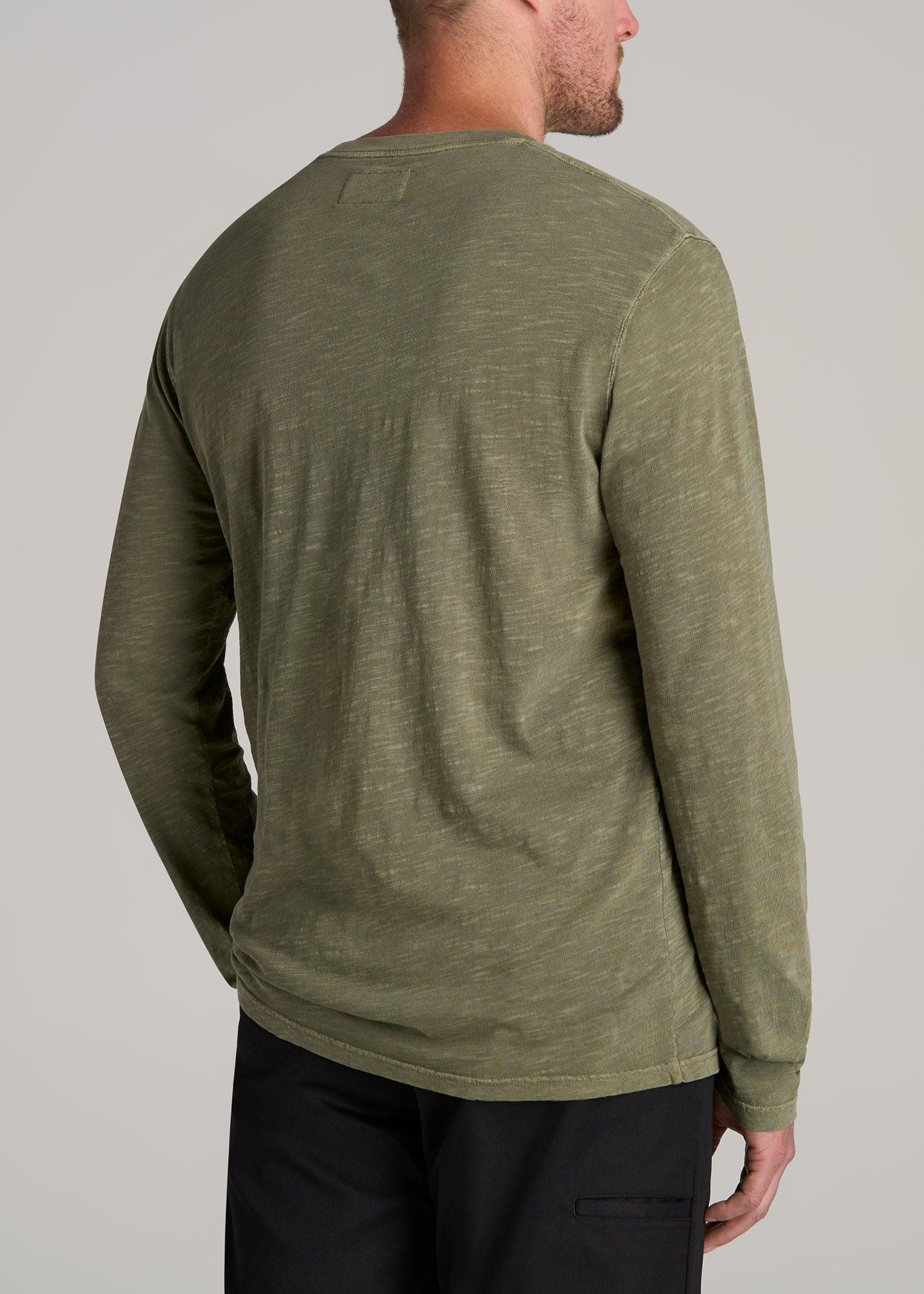 LJ&S Vintage Washed Slub Men's Tall Henley Shirt in Vintage Moss Green Male Product Image