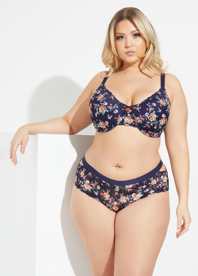 Plus Size Floral Print Lace Hipster Briefs Ashley Stewart Product Image