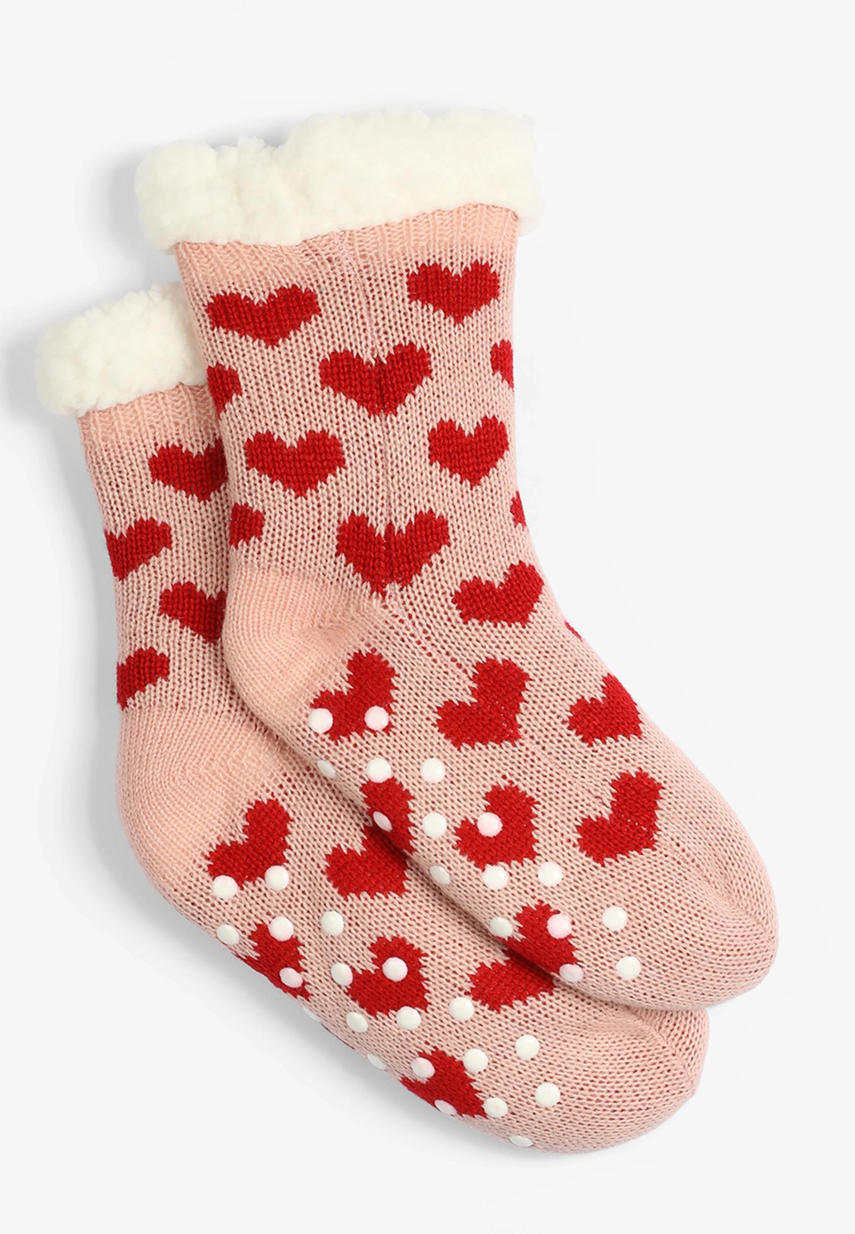 Maurices Womens Red Hearts Sherpa Lined Slipper Socks Pink Size One Size Product Image