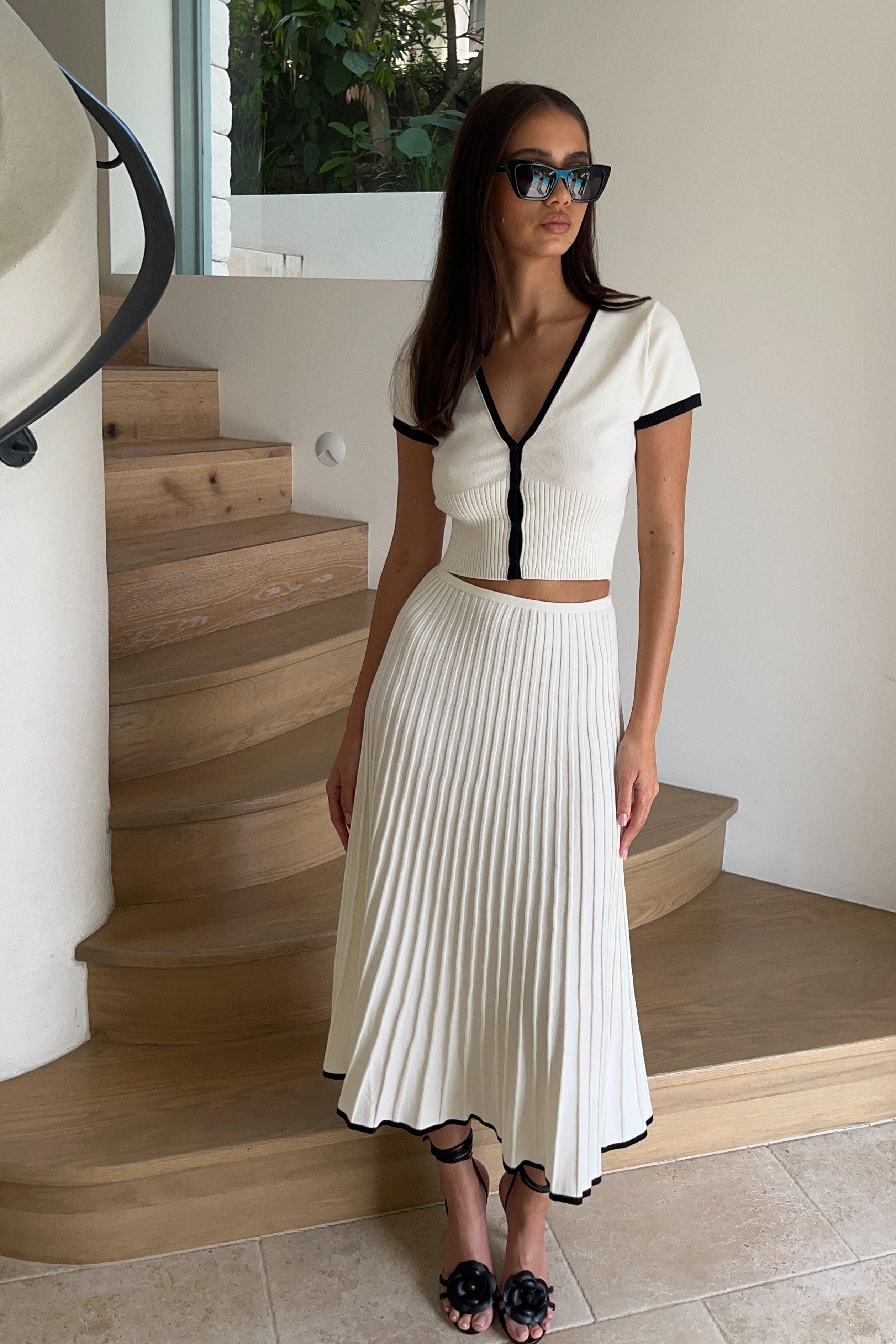 Jolene Contrast Rib Knit Midi Skirt - White product image