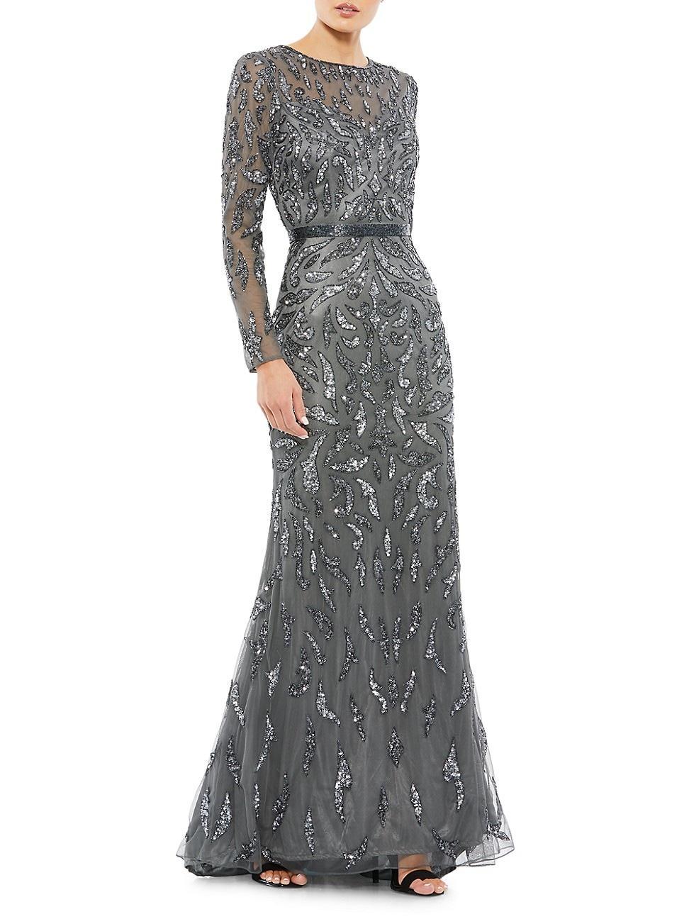 Mac Duggal Beaded Long Sleeve Gown Product Image